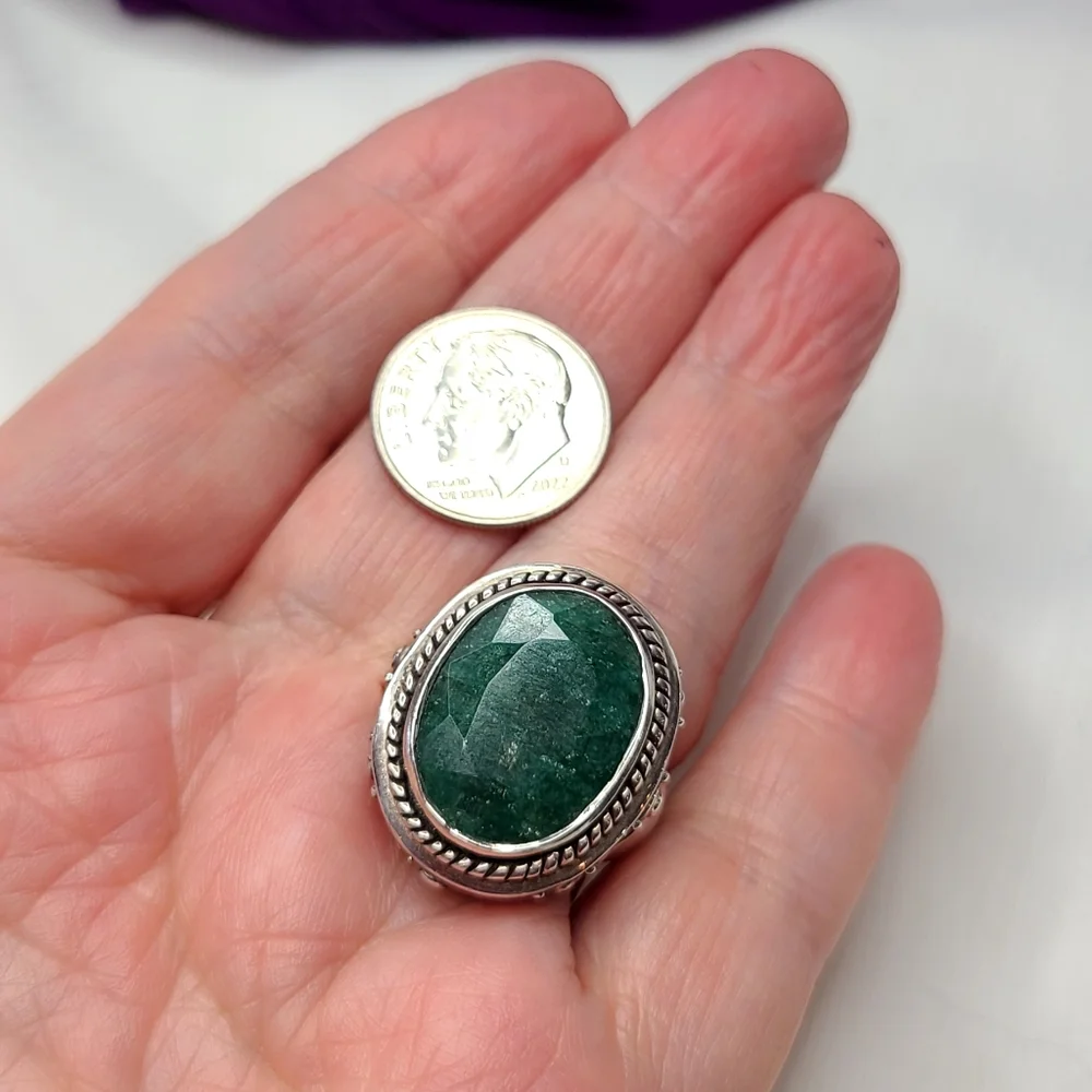 Emerald Oval Cut Sterling Silver Ring